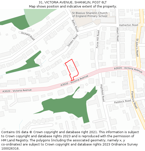 31, VICTORIA AVENUE, SHANKLIN, PO37 6LT: Location map and indicative extent of plot