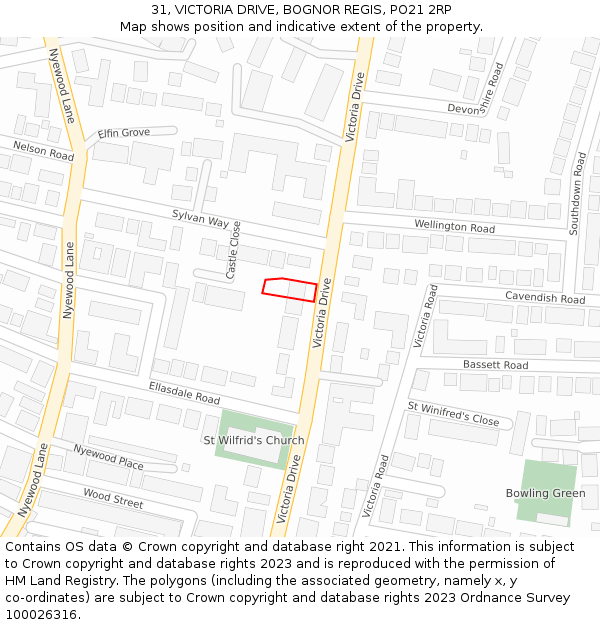 31, VICTORIA DRIVE, BOGNOR REGIS, PO21 2RP: Location map and indicative extent of plot