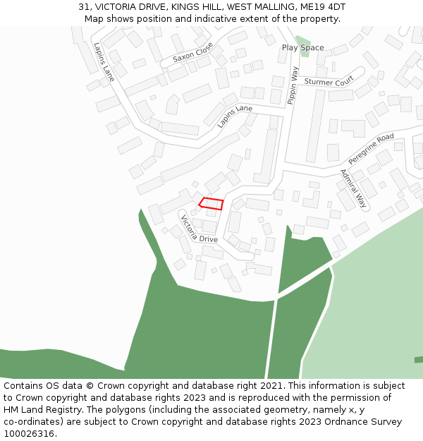 31, VICTORIA DRIVE, KINGS HILL, WEST MALLING, ME19 4DT: Location map and indicative extent of plot