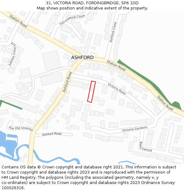 31, VICTORIA ROAD, FORDINGBRIDGE, SP6 1DD: Location map and indicative extent of plot