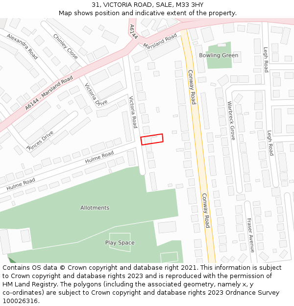 31, VICTORIA ROAD, SALE, M33 3HY: Location map and indicative extent of plot