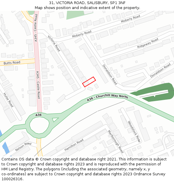 31, VICTORIA ROAD, SALISBURY, SP1 3NF: Location map and indicative extent of plot