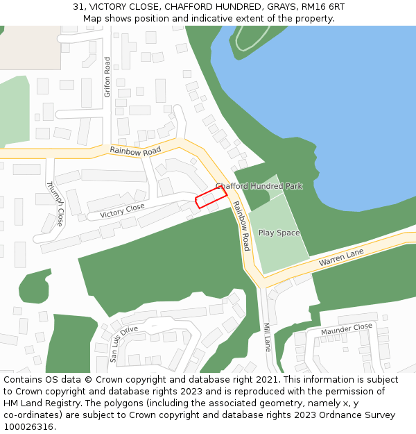 31, VICTORY CLOSE, CHAFFORD HUNDRED, GRAYS, RM16 6RT: Location map and indicative extent of plot