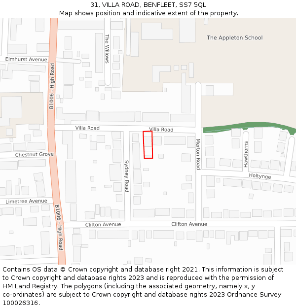 31, VILLA ROAD, BENFLEET, SS7 5QL: Location map and indicative extent of plot