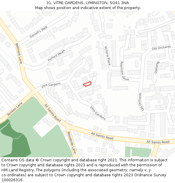 31, VITRE GARDENS, LYMINGTON, SO41 3NA: Location map and indicative extent of plot