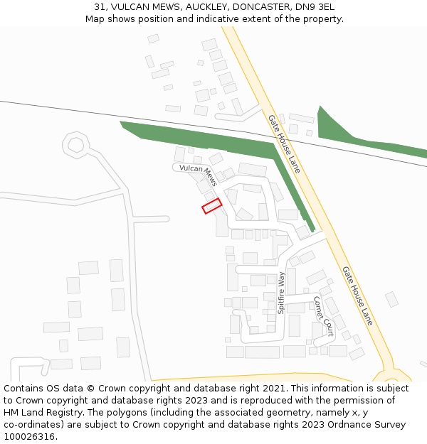 31, VULCAN MEWS, AUCKLEY, DONCASTER, DN9 3EL: Location map and indicative extent of plot