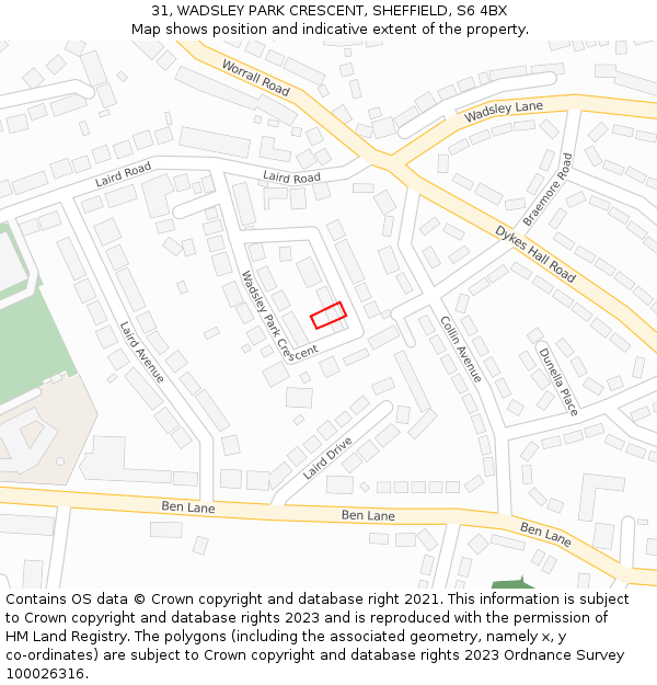 31, WADSLEY PARK CRESCENT, SHEFFIELD, S6 4BX: Location map and indicative extent of plot