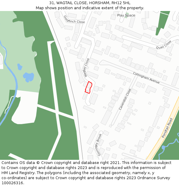 31, WAGTAIL CLOSE, HORSHAM, RH12 5HL: Location map and indicative extent of plot