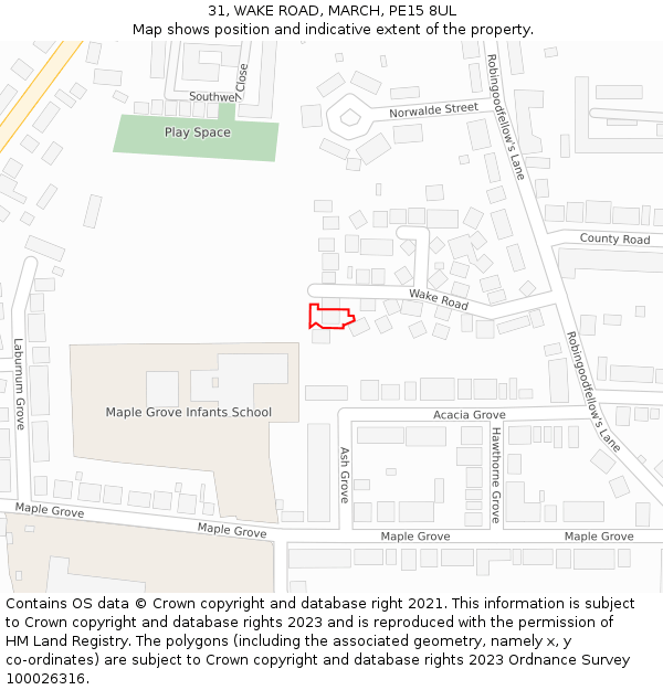 31, WAKE ROAD, MARCH, PE15 8UL: Location map and indicative extent of plot