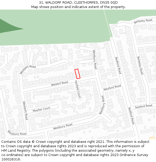 31, WALDORF ROAD, CLEETHORPES, DN35 0QD: Location map and indicative extent of plot