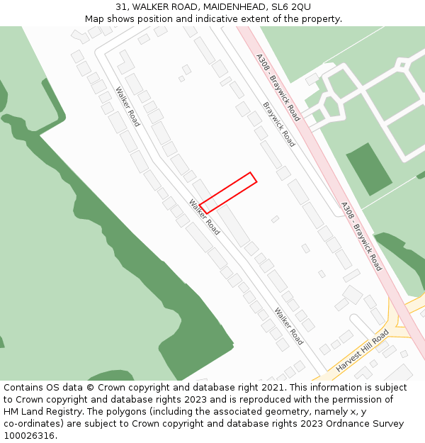 31, WALKER ROAD, MAIDENHEAD, SL6 2QU: Location map and indicative extent of plot