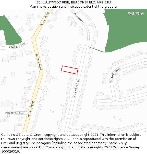 31, WALKWOOD RISE, BEACONSFIELD, HP9 1TU: Location map and indicative extent of plot