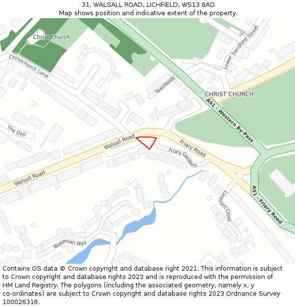 31, WALSALL ROAD, LICHFIELD, WS13 8AD: Location map and indicative extent of plot