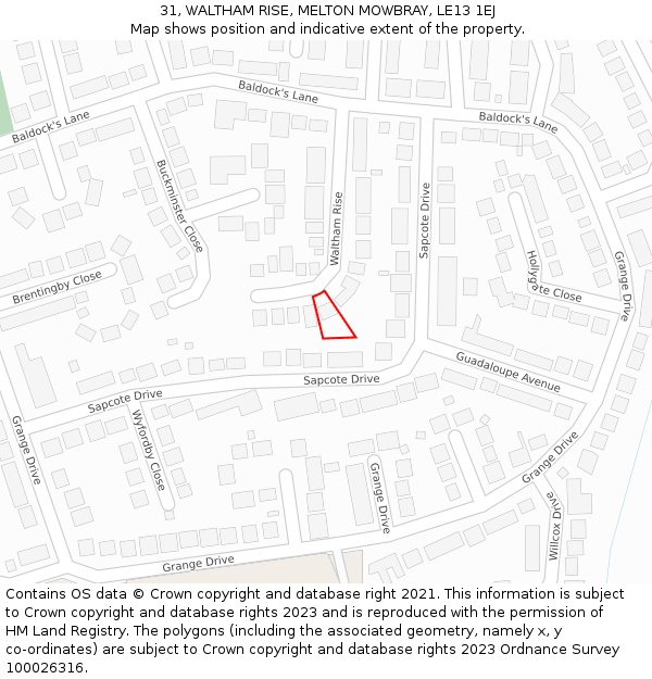 31, WALTHAM RISE, MELTON MOWBRAY, LE13 1EJ: Location map and indicative extent of plot