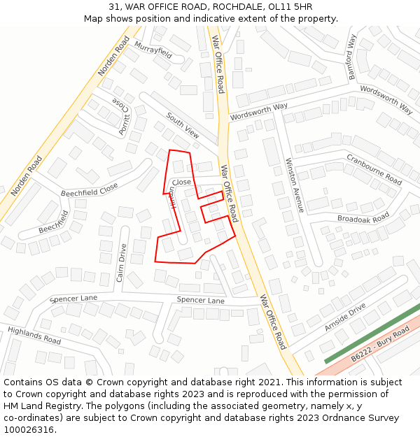 31, WAR OFFICE ROAD, ROCHDALE, OL11 5HR: Location map and indicative extent of plot