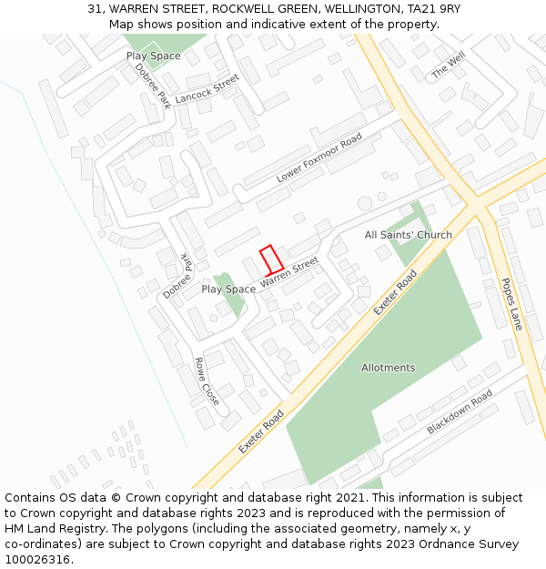 31, WARREN STREET, ROCKWELL GREEN, WELLINGTON, TA21 9RY: Location map and indicative extent of plot