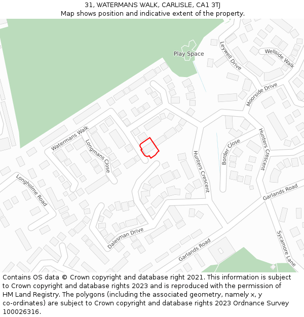 31, WATERMANS WALK, CARLISLE, CA1 3TJ: Location map and indicative extent of plot