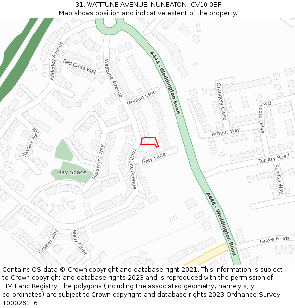 31, WATITUNE AVENUE, NUNEATON, CV10 0BF: Location map and indicative extent of plot