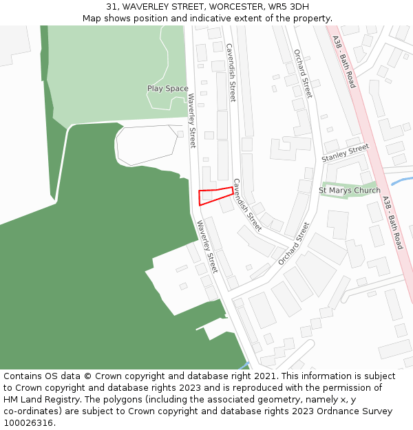 31, WAVERLEY STREET, WORCESTER, WR5 3DH: Location map and indicative extent of plot