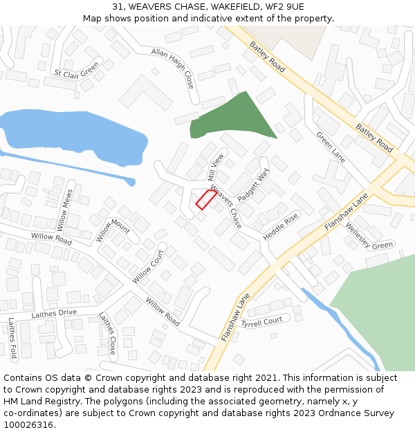 31, WEAVERS CHASE, WAKEFIELD, WF2 9UE: Location map and indicative extent of plot