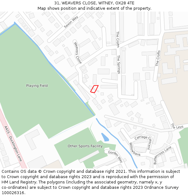 31, WEAVERS CLOSE, WITNEY, OX28 4TE: Location map and indicative extent of plot