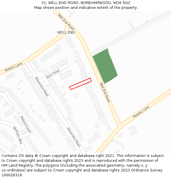 31, WELL END ROAD, BOREHAMWOOD, WD6 5NZ: Location map and indicative extent of plot