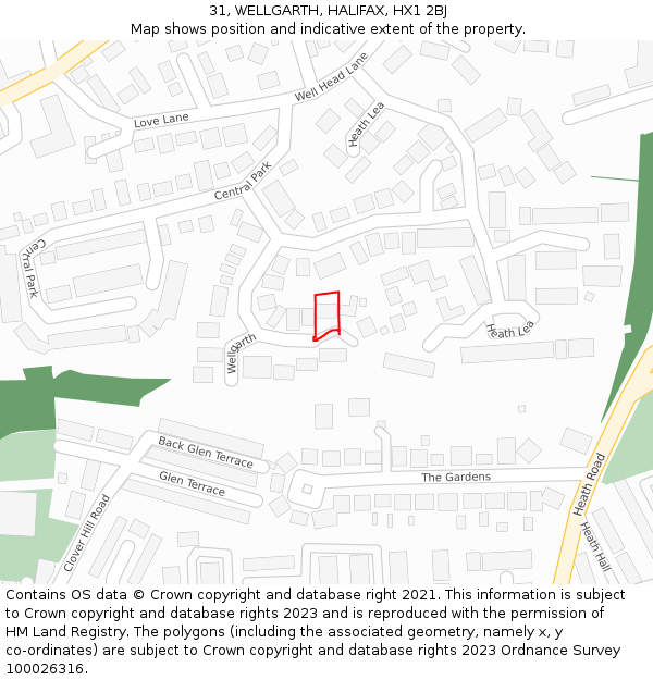 31, WELLGARTH, HALIFAX, HX1 2BJ: Location map and indicative extent of plot