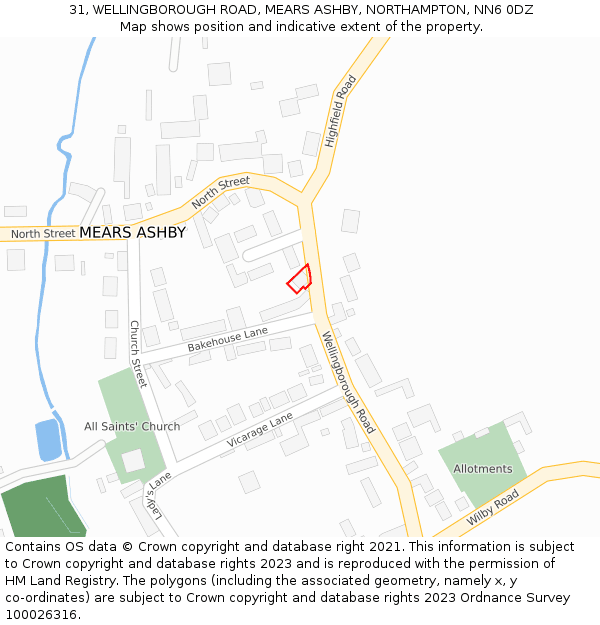 31, WELLINGBOROUGH ROAD, MEARS ASHBY, NORTHAMPTON, NN6 0DZ: Location map and indicative extent of plot