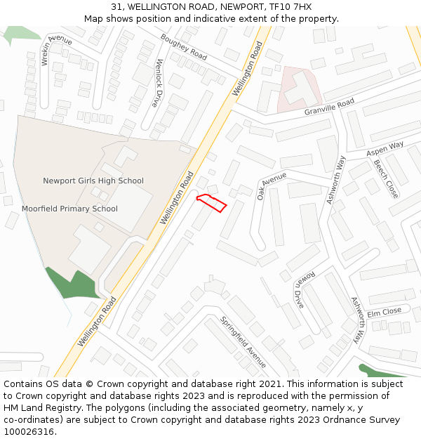 31, WELLINGTON ROAD, NEWPORT, TF10 7HX: Location map and indicative extent of plot