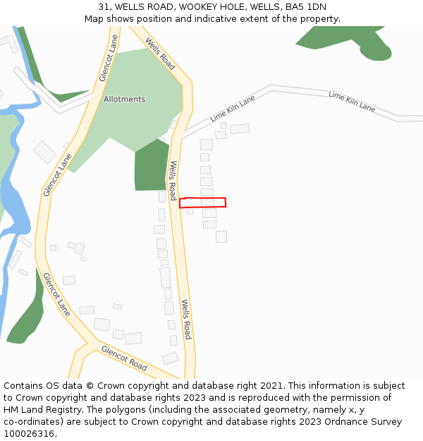 31, WELLS ROAD, WOOKEY HOLE, WELLS, BA5 1DN: Location map and indicative extent of plot