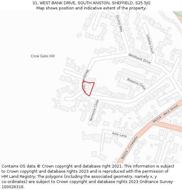 31, WEST BANK DRIVE, SOUTH ANSTON, SHEFFIELD, S25 5JG: Location map and indicative extent of plot