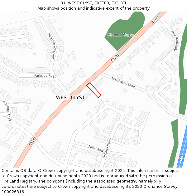 31, WEST CLYST, EXETER, EX1 3TL: Location map and indicative extent of plot