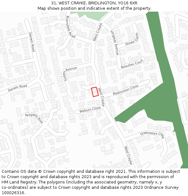 31, WEST CRAYKE, BRIDLINGTON, YO16 6XR: Location map and indicative extent of plot