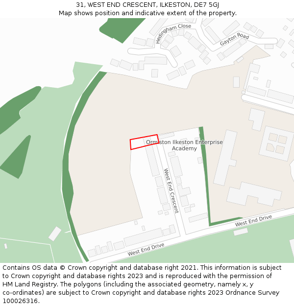 31, WEST END CRESCENT, ILKESTON, DE7 5GJ: Location map and indicative extent of plot