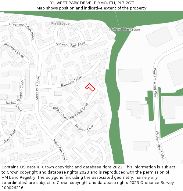 31, WEST PARK DRIVE, PLYMOUTH, PL7 2GZ: Location map and indicative extent of plot