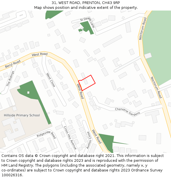 31, WEST ROAD, PRENTON, CH43 9RP: Location map and indicative extent of plot