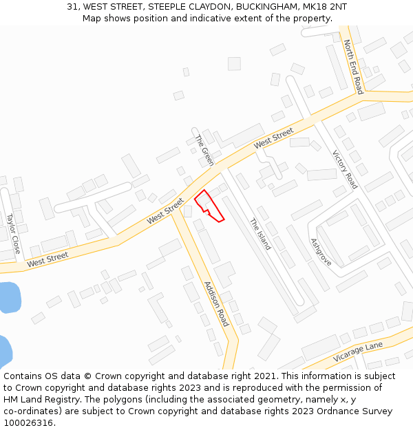 31, WEST STREET, STEEPLE CLAYDON, BUCKINGHAM, MK18 2NT: Location map and indicative extent of plot