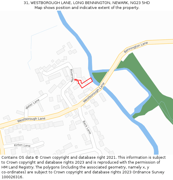 31, WESTBOROUGH LANE, LONG BENNINGTON, NEWARK, NG23 5HD: Location map and indicative extent of plot