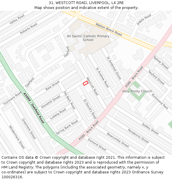 31, WESTCOTT ROAD, LIVERPOOL, L4 2RE: Location map and indicative extent of plot