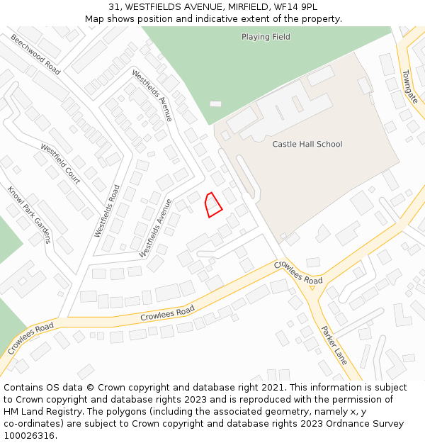 31, WESTFIELDS AVENUE, MIRFIELD, WF14 9PL: Location map and indicative extent of plot