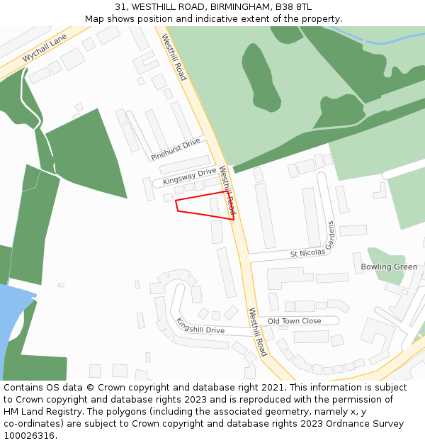 31, WESTHILL ROAD, BIRMINGHAM, B38 8TL: Location map and indicative extent of plot