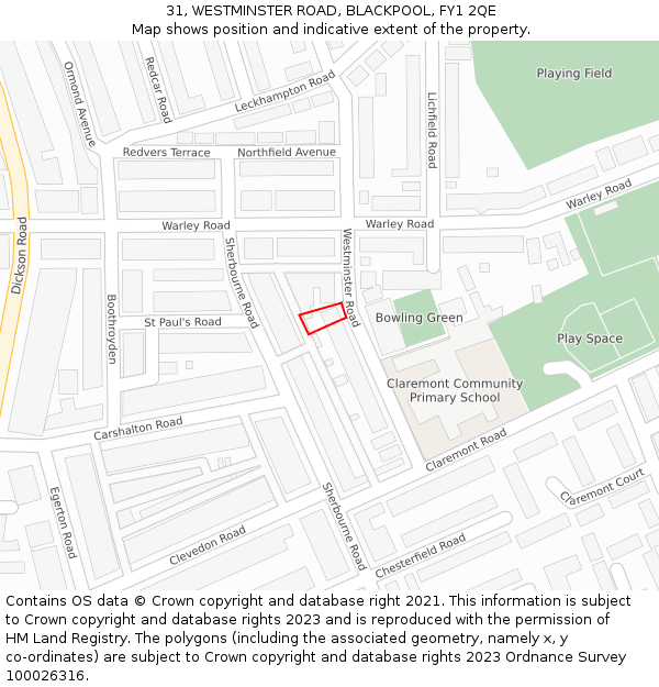 31, WESTMINSTER ROAD, BLACKPOOL, FY1 2QE: Location map and indicative extent of plot