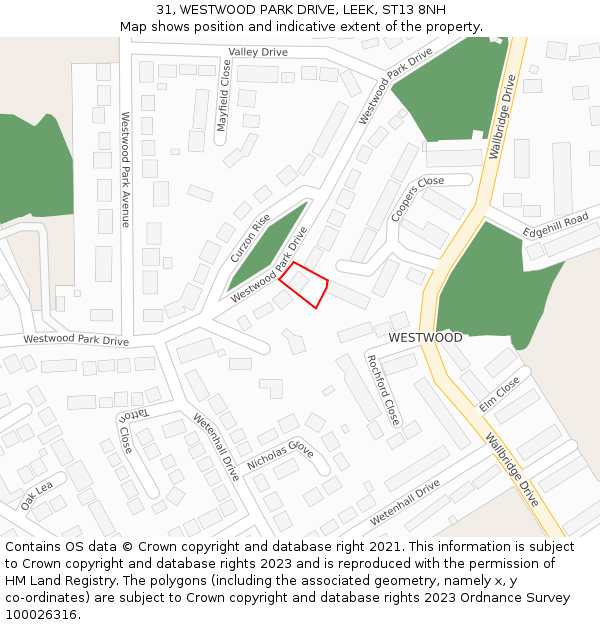 31, WESTWOOD PARK DRIVE, LEEK, ST13 8NH: Location map and indicative extent of plot