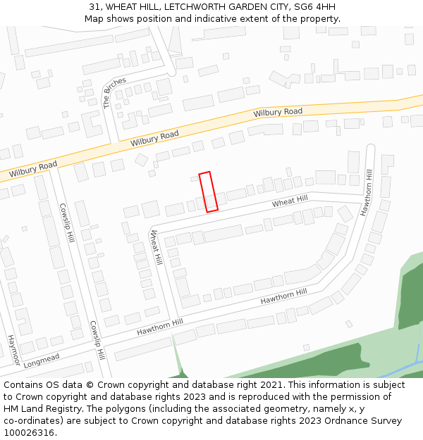 31, WHEAT HILL, LETCHWORTH GARDEN CITY, SG6 4HH: Location map and indicative extent of plot