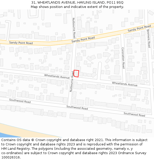 31, WHEATLANDS AVENUE, HAYLING ISLAND, PO11 9SQ: Location map and indicative extent of plot