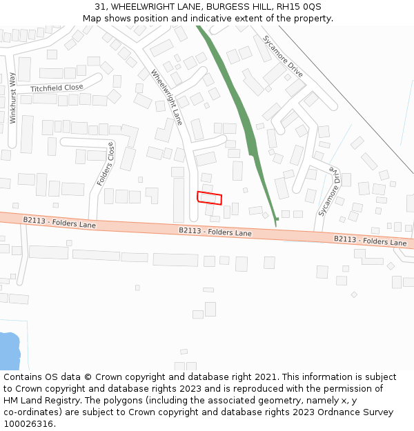 31, WHEELWRIGHT LANE, BURGESS HILL, RH15 0QS: Location map and indicative extent of plot