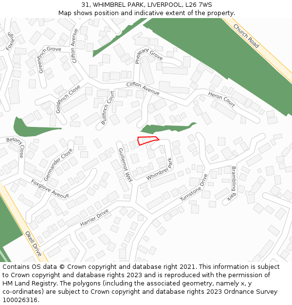 31, WHIMBREL PARK, LIVERPOOL, L26 7WS: Location map and indicative extent of plot