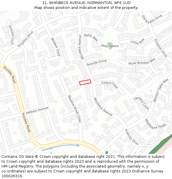 31, WHINBECK AVENUE, NORMANTON, WF6 1UD: Location map and indicative extent of plot