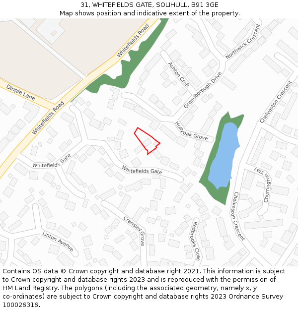 31, WHITEFIELDS GATE, SOLIHULL, B91 3GE: Location map and indicative extent of plot