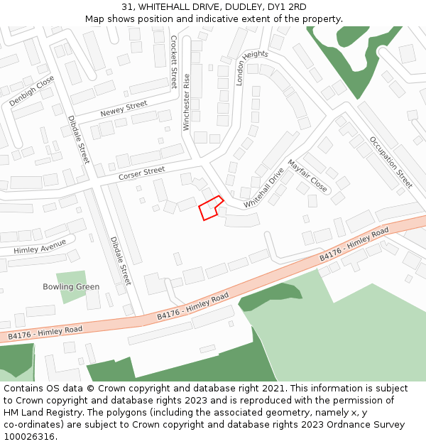 31, WHITEHALL DRIVE, DUDLEY, DY1 2RD: Location map and indicative extent of plot
